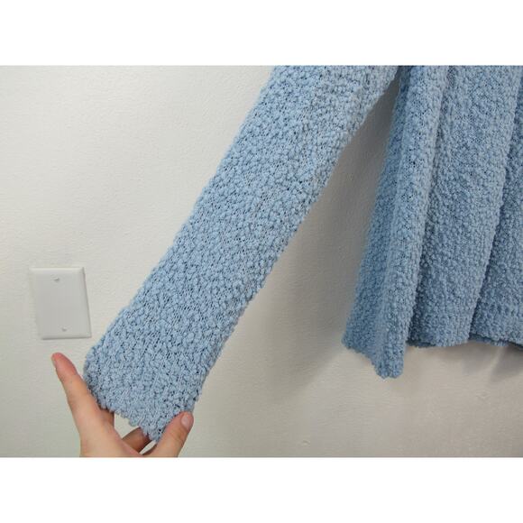 Macaron Large Light Blue Fuzzy Popcorn Knit Sweater Women's Pullover V Neck - Picture 4 of 6